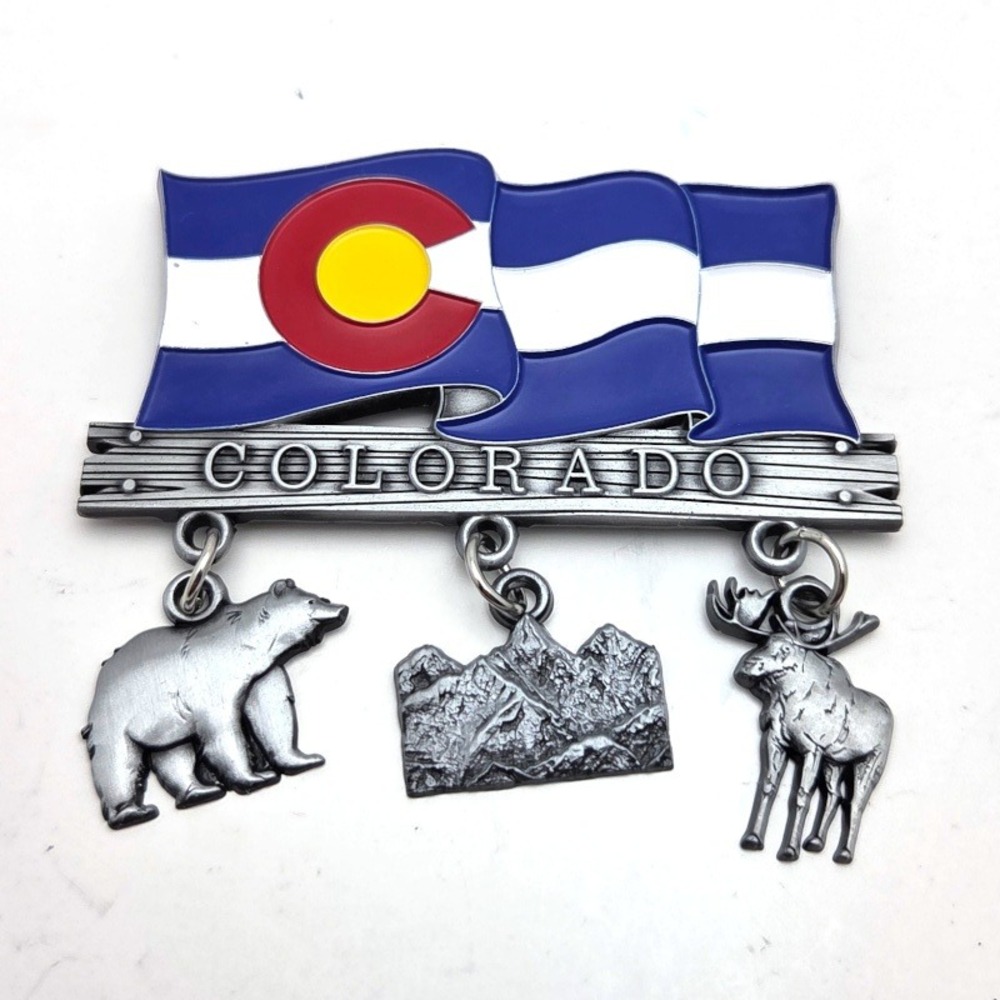 Colorado Flag Fridge Magnet with Bear‎ Moose Mountain Charms Souvenir Metal